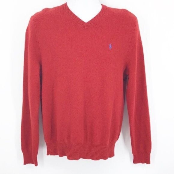 Polo Ralph Lauren Men's V Neck Lambs Wool Sweater Red Size M - Picture 1 of 8